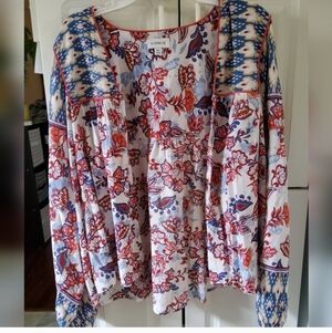 Evereve Multicolor Floral Blouse - Red, Blue, and White